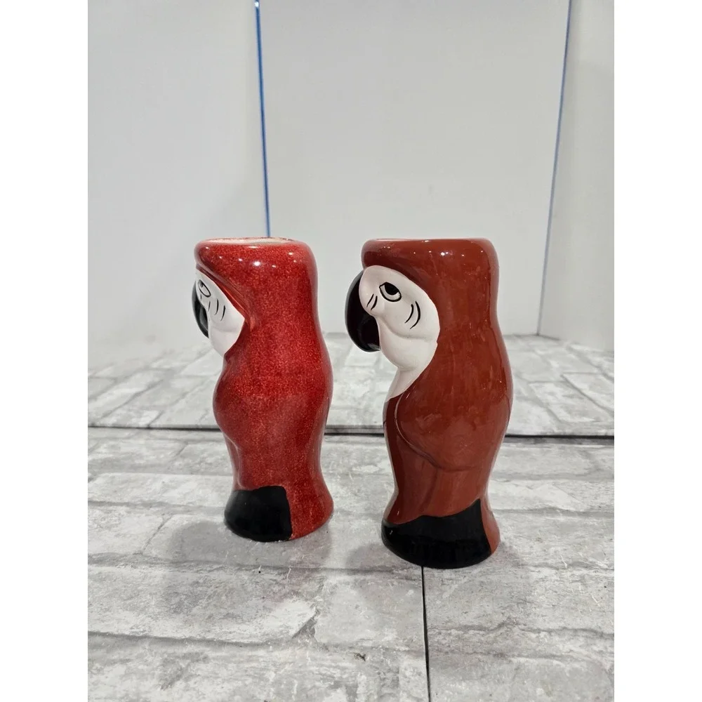 Set of 2 Vintage Parrot Macaw Red Orange Ceramic‎ Tiki Mug Barware Vase DW125(R)